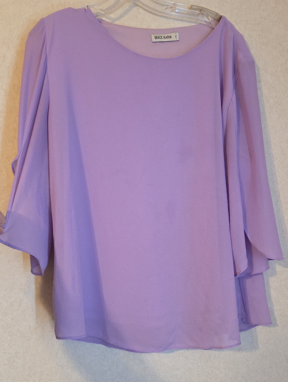 Grace Karin Lavender Flutter-Sleeve Blouse